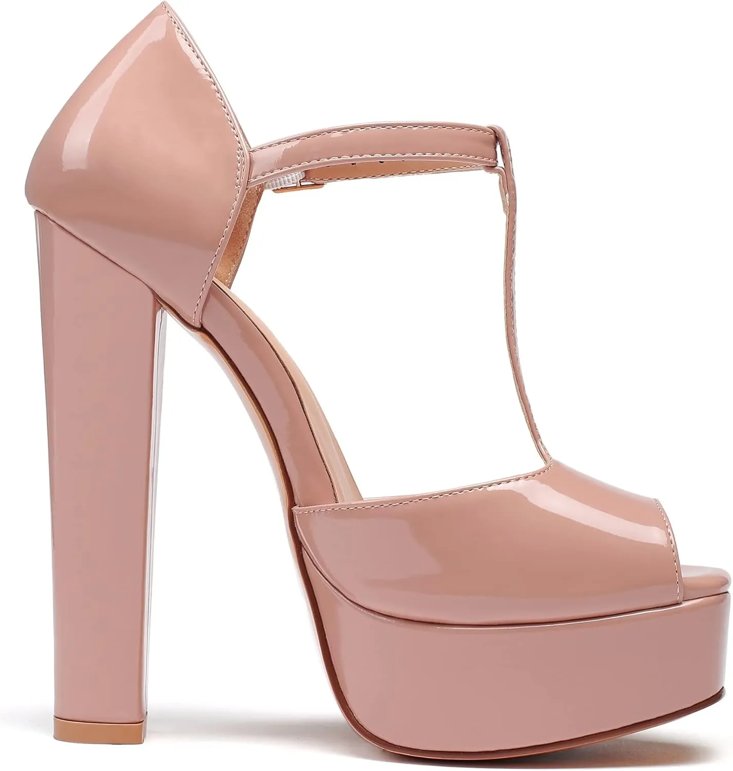 Mettesally Women's Platform Chunky High Heels T-strap Peep Toe Sandals Dress Fashion Office Shoes