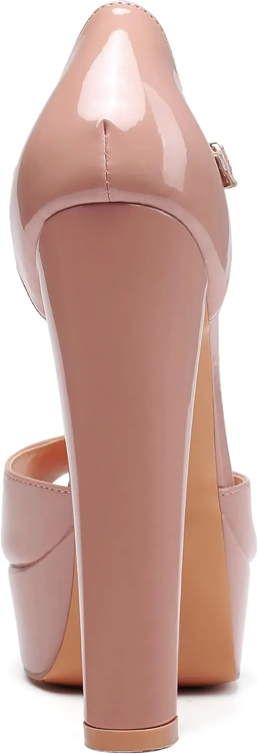 Mettesally Women's Platform Chunky High Heels T-strap Peep Toe Sandals Dress Fashion Office Shoes