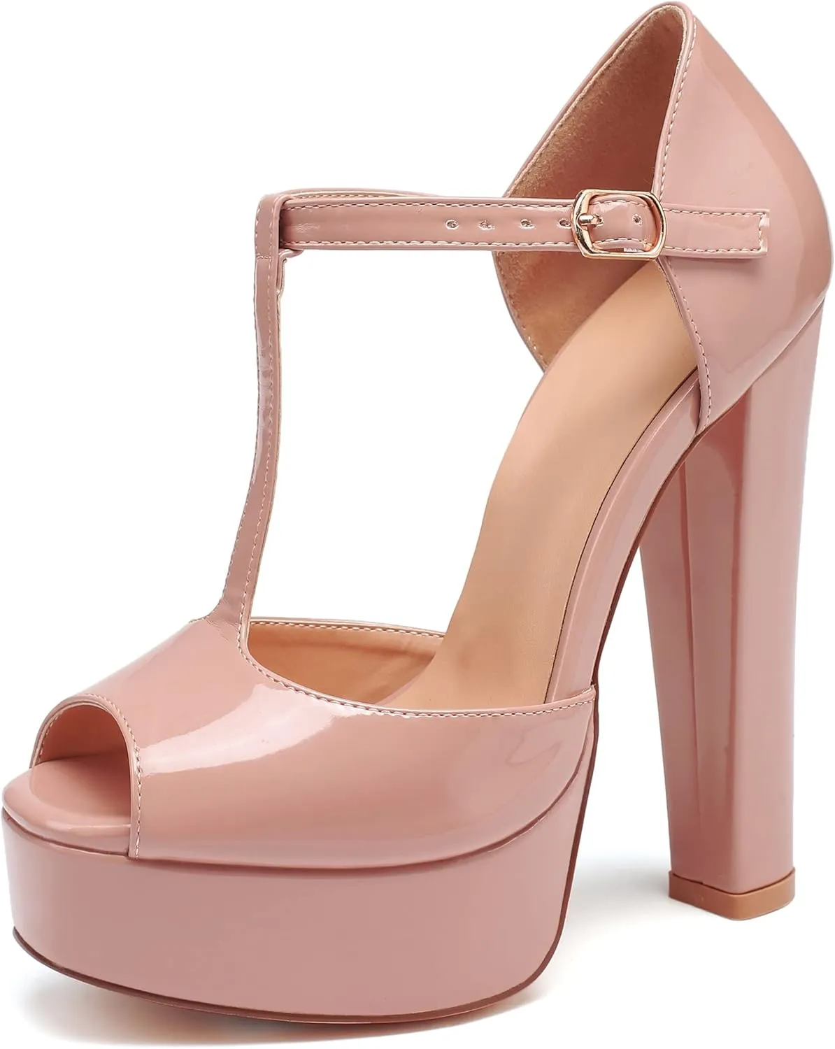 Mettesally Women's Platform Chunky High Heels T-strap Peep Toe Sandals Dress Fashion Office Shoes