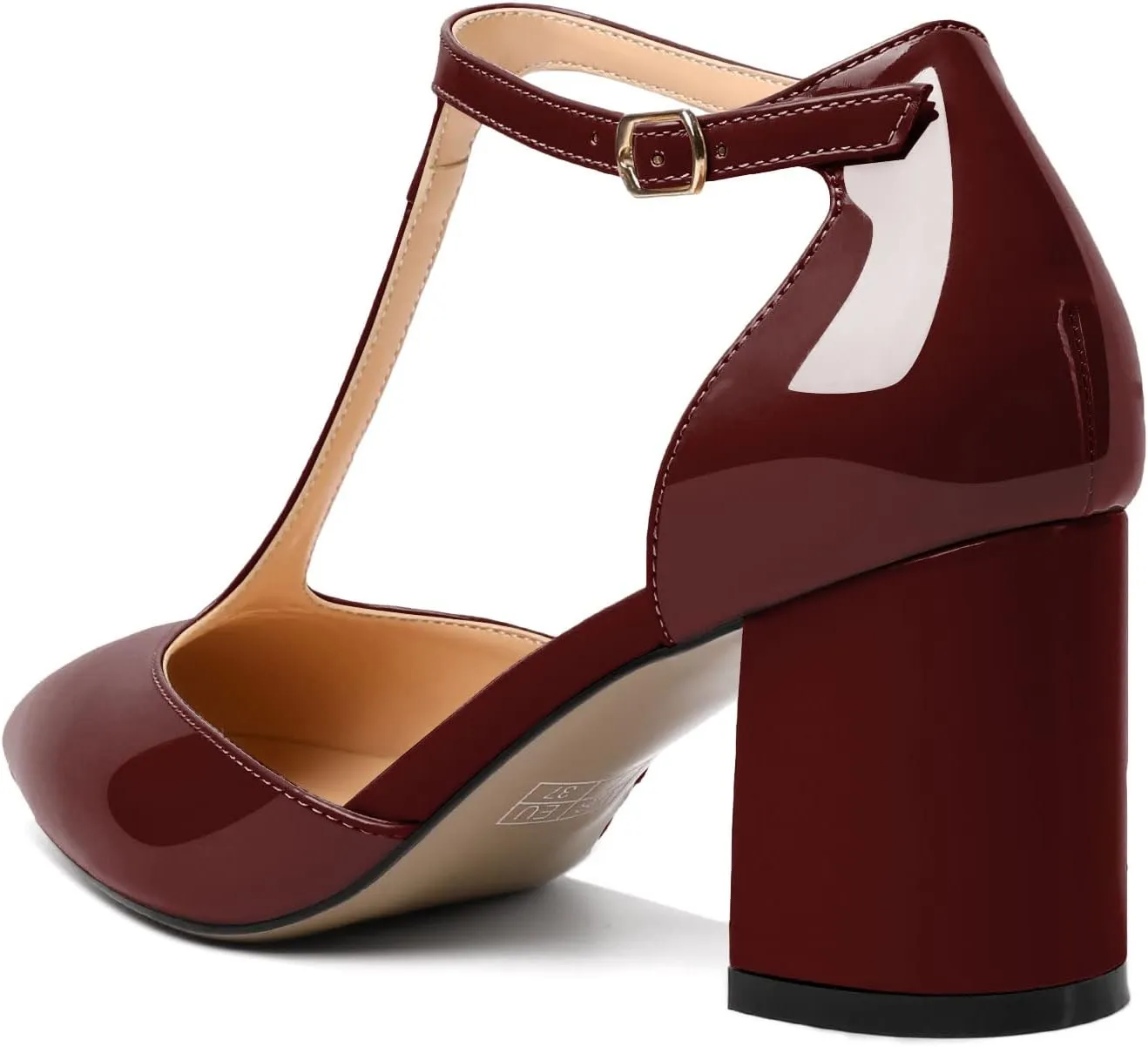 Mettesally Womens T-Strap Block Heels Pointed Toe Mid Chunky Heel Sandals Ankle Strap Party Office Pumps Shoes