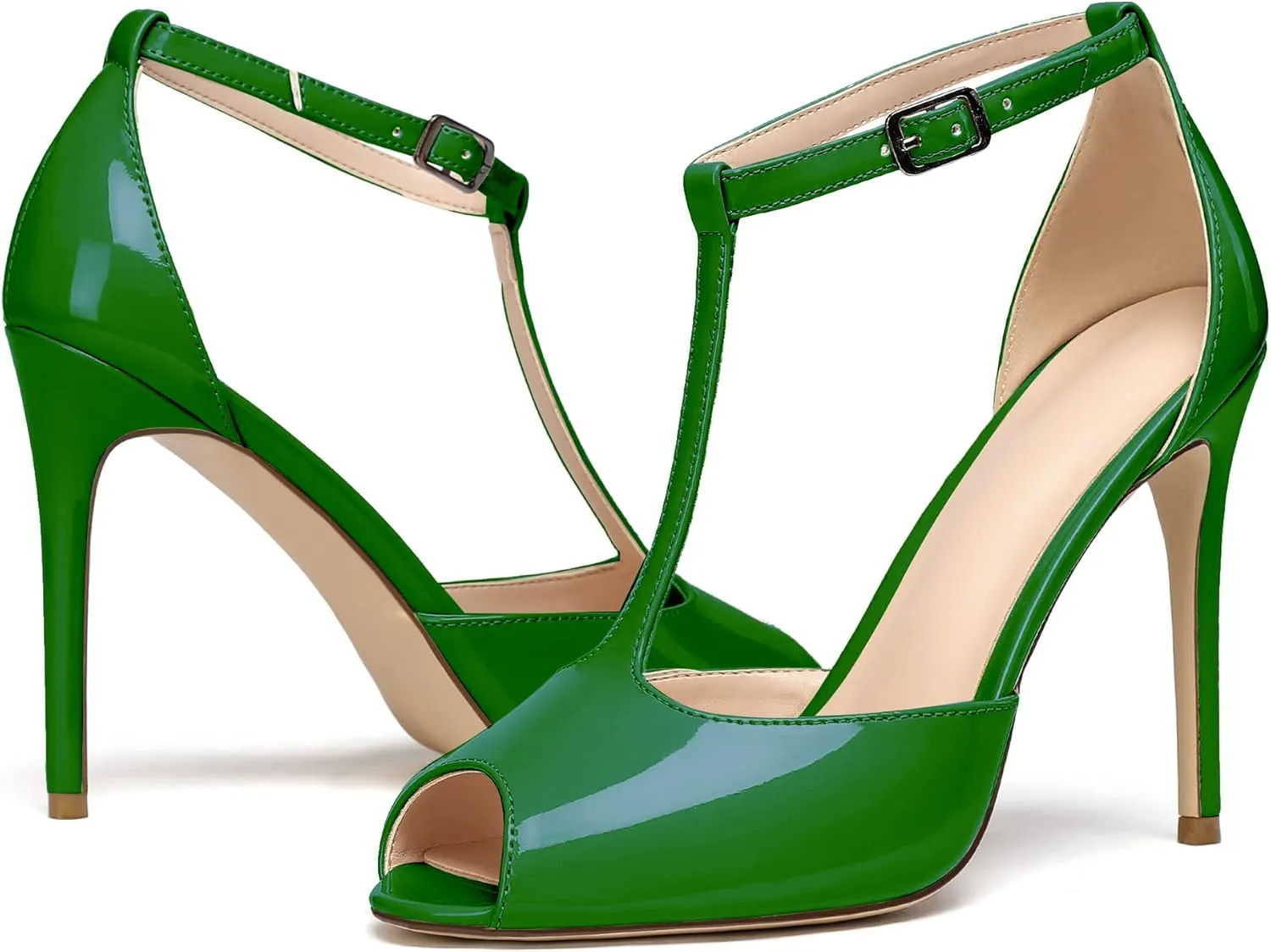 Mettesally Women's T-Strap High Heels Peep Toe Stiletto Heel Pumps Ankle Strap Sandals T-bar Party Dress Shoes