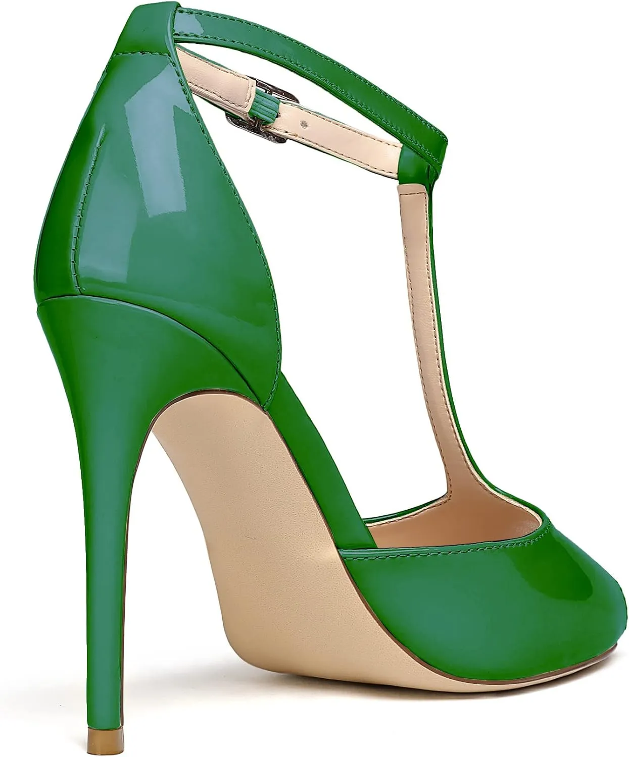 Mettesally Women's T-Strap High Heels Peep Toe Stiletto Heel Pumps Ankle Strap Sandals T-bar Party Dress Shoes
