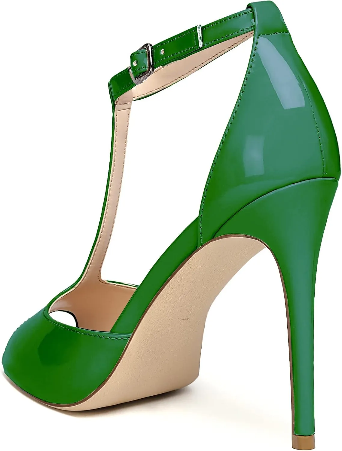 Mettesally Women's T-Strap High Heels Peep Toe Stiletto Heel Pumps Ankle Strap Sandals T-bar Party Dress Shoes