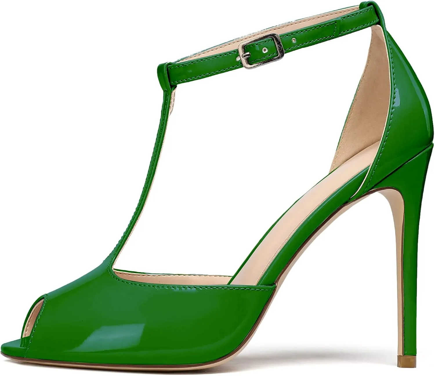 Mettesally Women's T-Strap High Heels Peep Toe Stiletto Heel Pumps Ankle Strap Sandals T-bar Party Dress Shoes