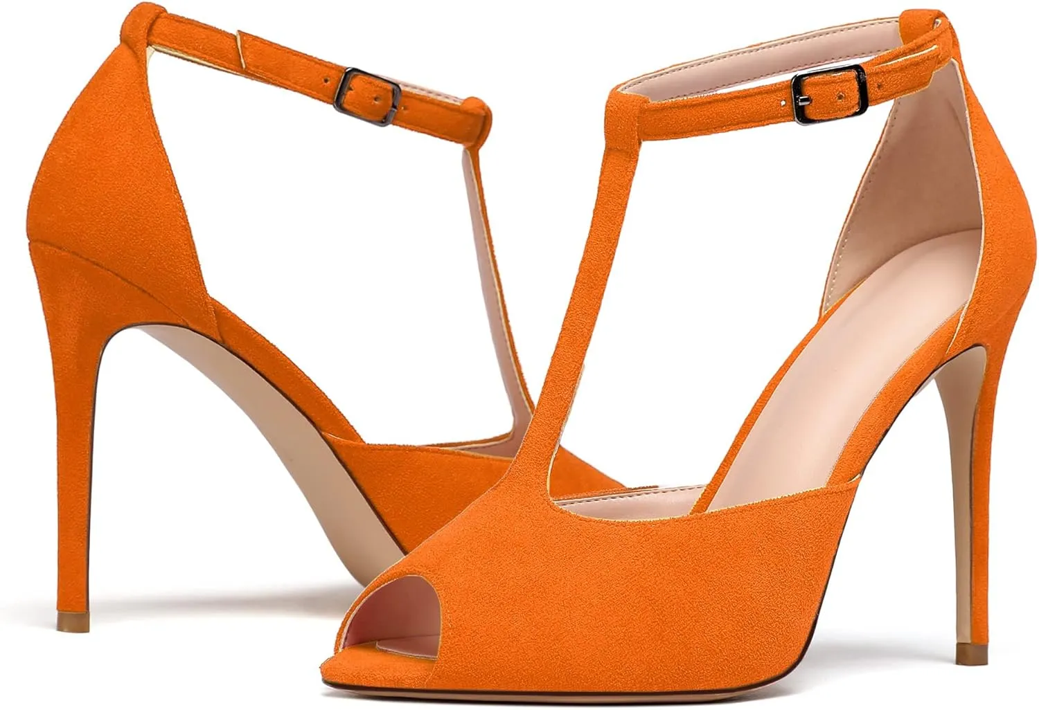 Mettesally Women's T-Strap Stiletto High Heels Peep Toe Heeled Sandals Ankle Strap T-bar Pumps Wedding Dress Shoes