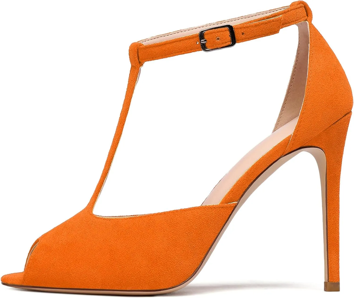 Mettesally Women's T-Strap Stiletto High Heels Peep Toe Heeled Sandals Ankle Strap T-bar Pumps Wedding Dress Shoes