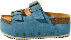 MICIFA Women's Suede Platform Sandals Cork Buckled Band Platform Sandals Clogs Slip On Flatform Slides Shoes