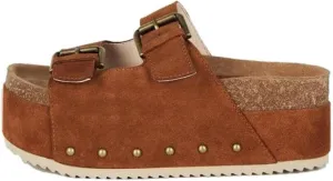 MICIFA Women's Suede Platform Sandals Cork Buckled Band Platform Sandals Clogs Slip On Flatform Slides Shoes