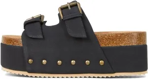 MICIFA Women's Suede Platform Sandals Cork Buckled Band Platform Sandals Clogs Slip On Flatform Slides Shoes