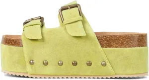 MICIFA Women's Suede Platform Sandals Cork Buckled Band Platform Sandals Clogs Slip On Flatform Slides Shoes