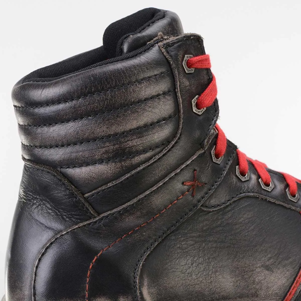 Milwaukee Leather MBM9103 Men's Vintage Leather Brown w/Red Laces High-Top Reinforced Street Riding Casual Shoes - 7.5