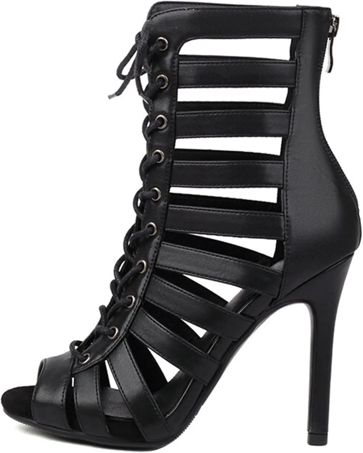 Minishion Womens Jazz Dance Ankle Booties Strappy Peep Toe Summer Boots Z018