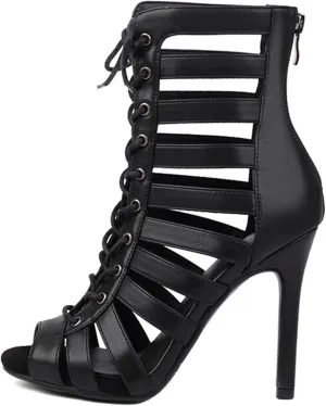 Minishion Womens Jazz Dance Ankle Booties Strappy Peep Toe Summer Boots Z018