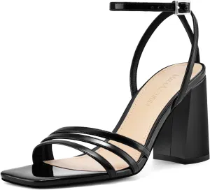 MIRAAZZURRA Womens Heeled Sandals, Square Open Toe Chunky Block Heels with Ankle Strap, for Women Daily Party Dress Comfortable Heels