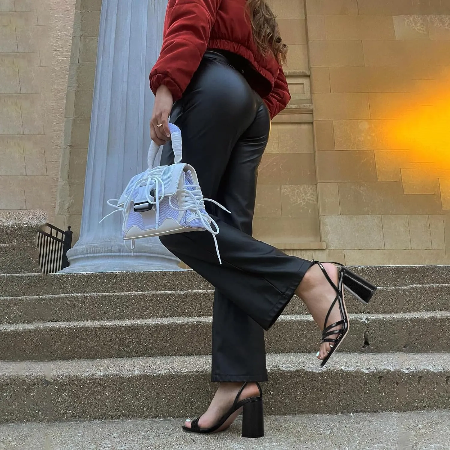 MIRAAZZURRA Womens Heeled Sandals, Square Open Toe Chunky Block Heels with Ankle Strap, for Women Daily Party Dress Comfortable Heels