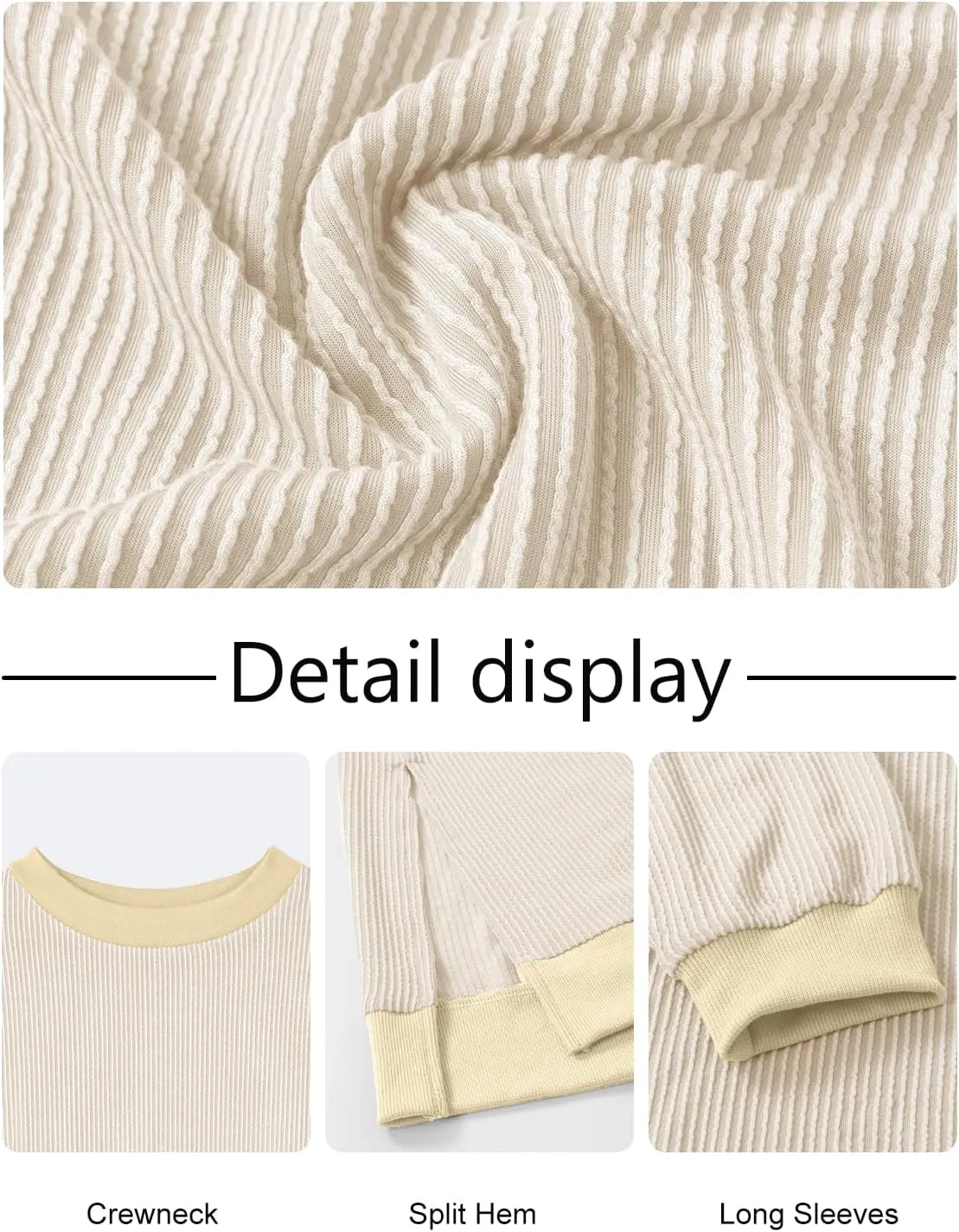 MK Shop Limited Oversized Crewneck Sweatshirts Women Fall Outfits Long Sleeve Knitted Ribbed Lightweight Loose Fit Tunic
