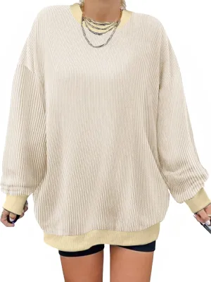 MK Shop Limited Oversized Crewneck Sweatshirts Women Fall Outfits Long Sleeve Knitted Ribbed Lightweight Loose Fit Tunic