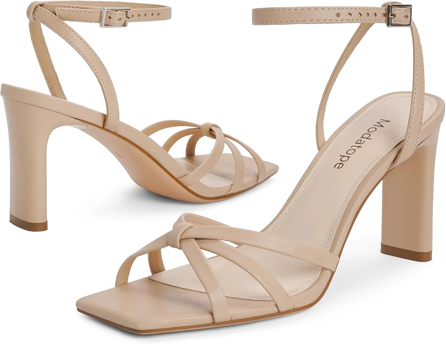 Modatope Strappy Heels for Women Square Open Toe Chunky High Heels Ankle Strap Heeled Sandals Comfort Dress Party Womens Sandals