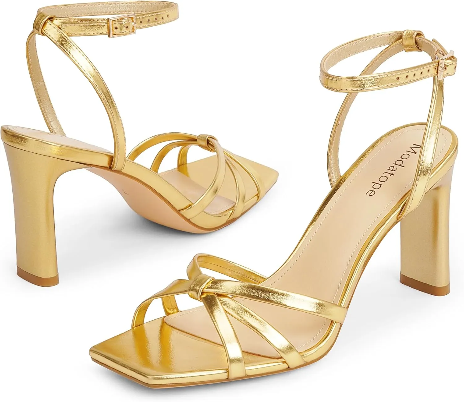 Modatope Womens Sandals Square Open Toe Chunky High Heels Strappy Ankle Strap Sandals Comfort Dress Party Shoes