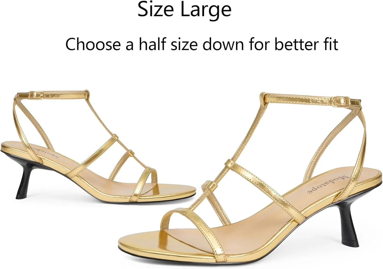 Modatope Womens Strappy Heeled Sandals Open Round Toe T-Strap Kitten Heels for Women