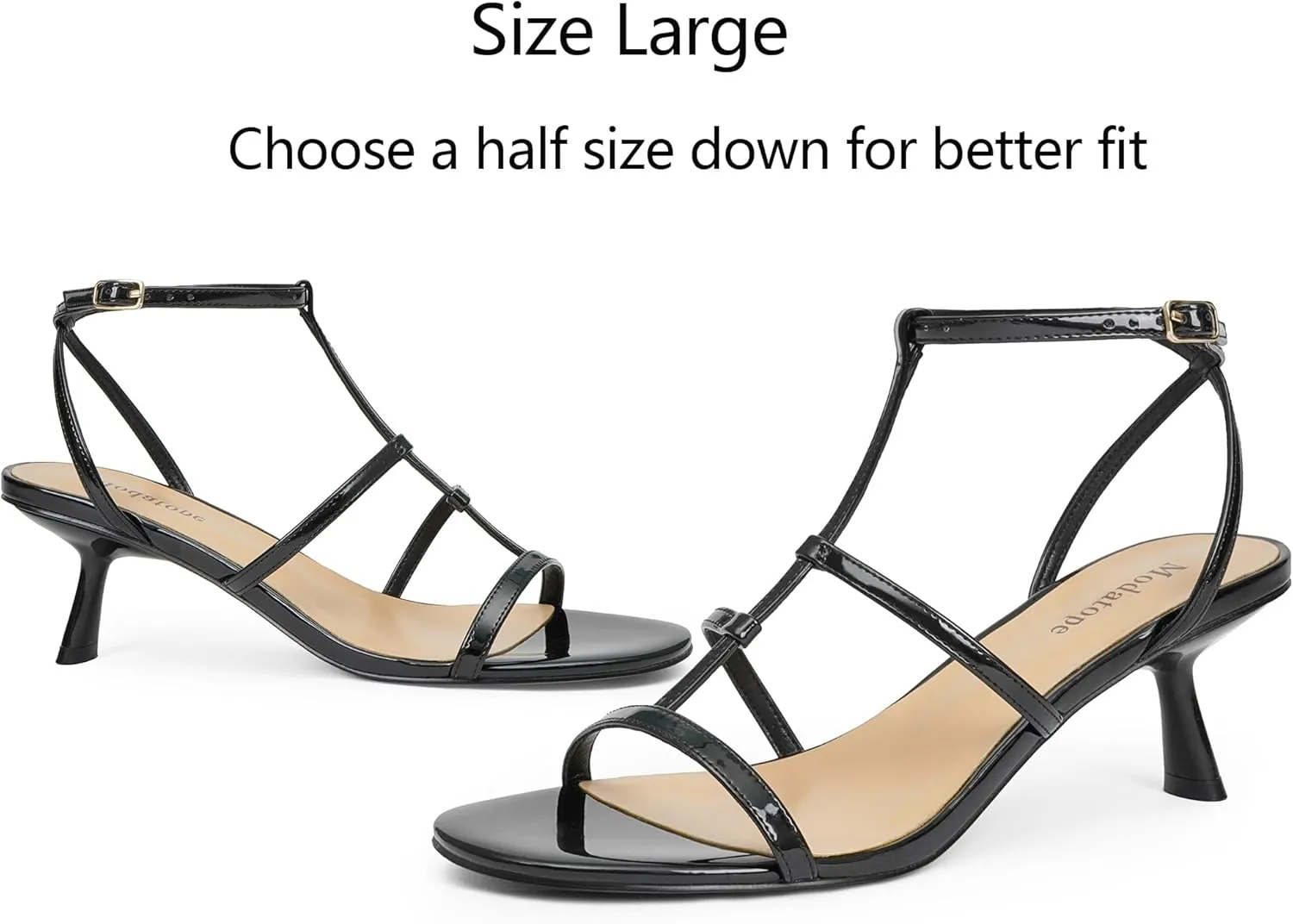 Modatope Womens Strappy Heeled Sandals Open Round Toe T-Strap Kitten Heels for Women