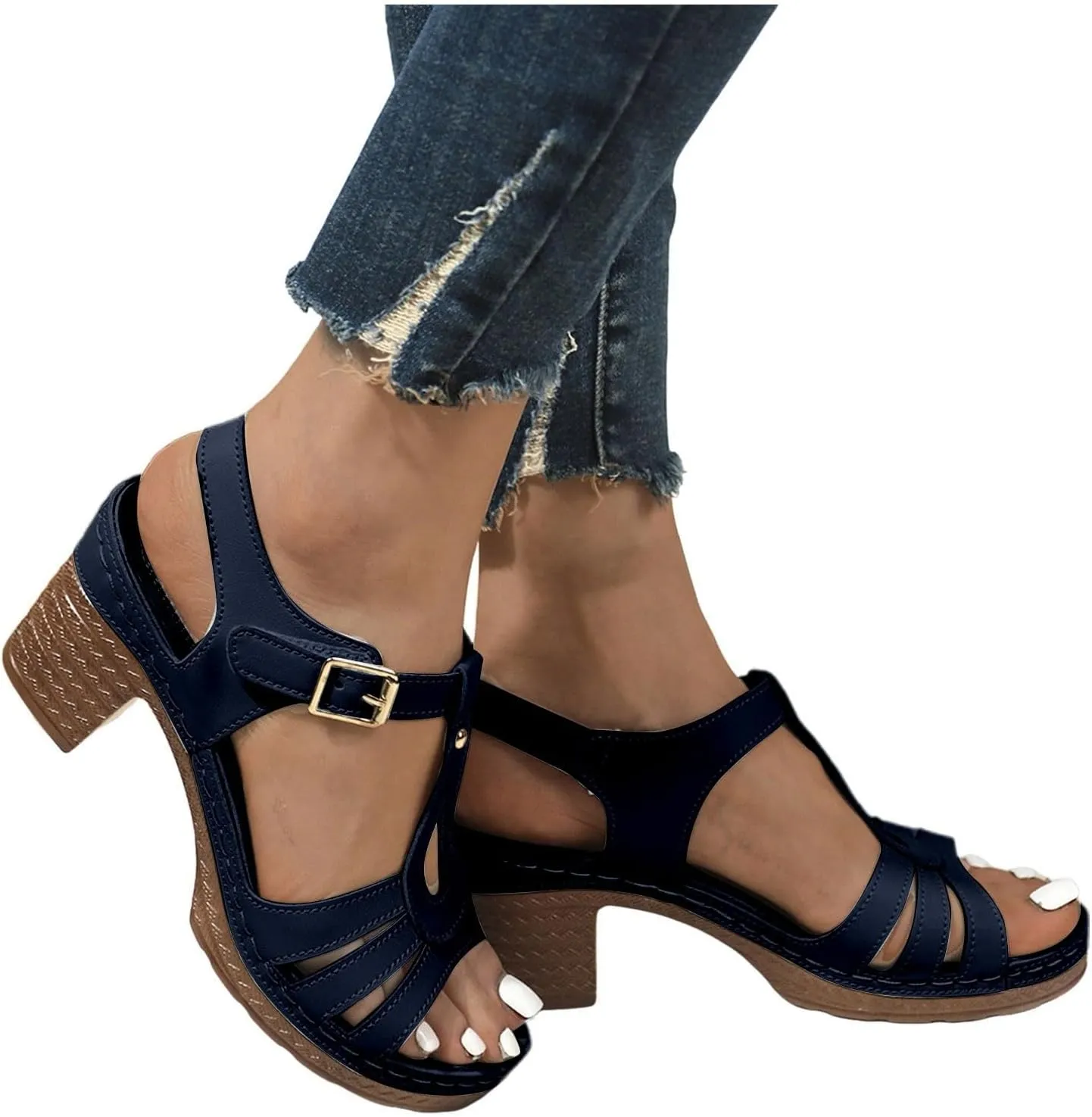 Mule Heels Sandals Women 2025 - Adjustable Hook Loop Chunky Block Heel Open Toe Slides Fashion Comfortable Prom Wedding Heels Boho Beach Walking Sandals