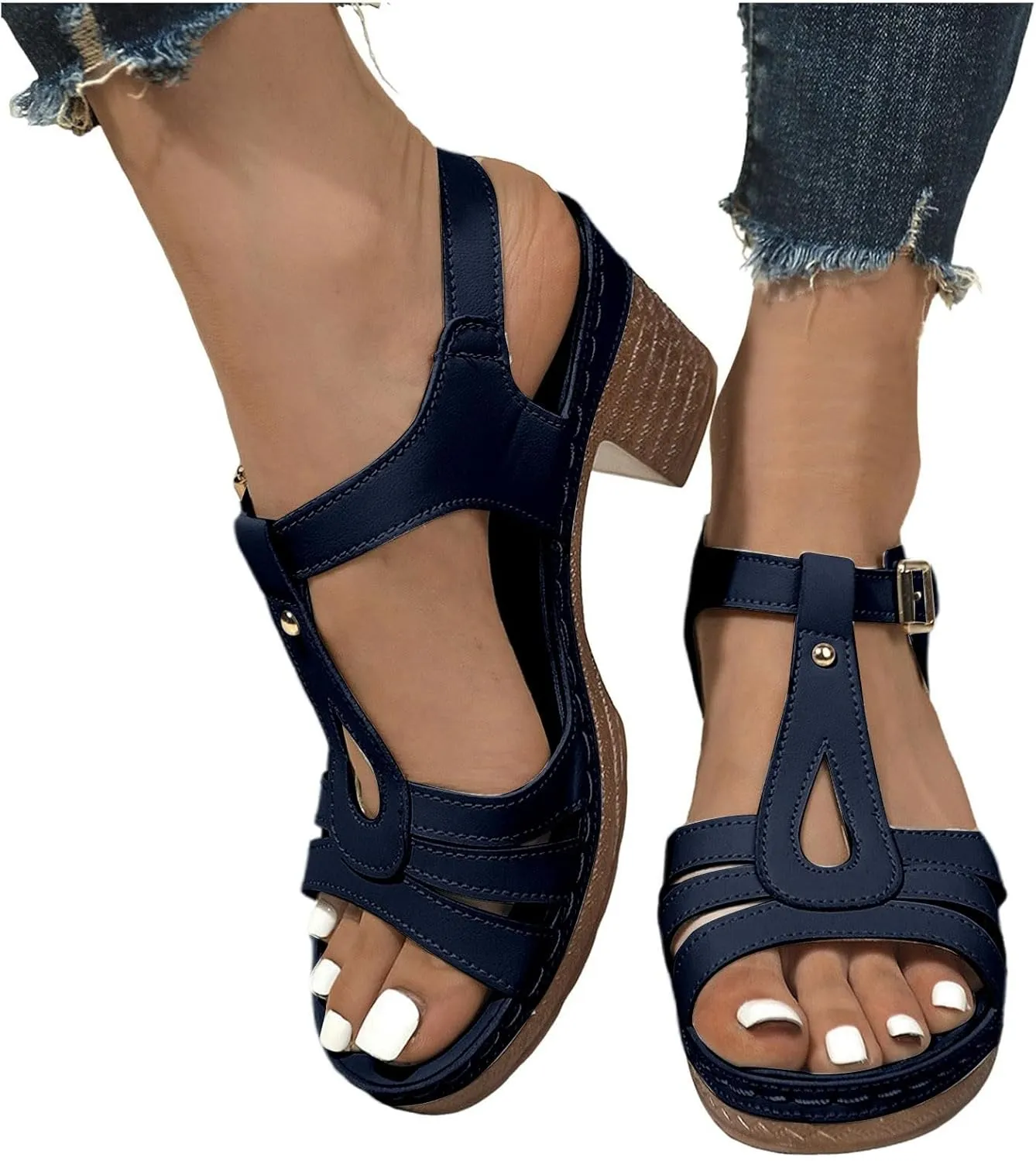Mule Heels Sandals Women 2025 - Adjustable Hook Loop Chunky Block Heel Open Toe Slides Fashion Comfortable Prom Wedding Heels Boho Beach Walking Sandals