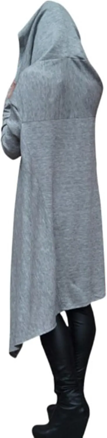 Muyise Womens Asymmetric Hem Long Sleeve Loose Casual Hoodies Sweatshirts Tunic Tops Cowl Neck High Low Cloak with Pockets