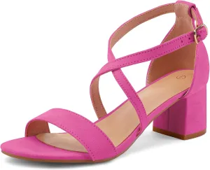 mysoft Women's 2.25 Inch Low Chunky Heels Dress Pump Open Toe Cross Ankle Strap Wedding Block Heeled Sandals