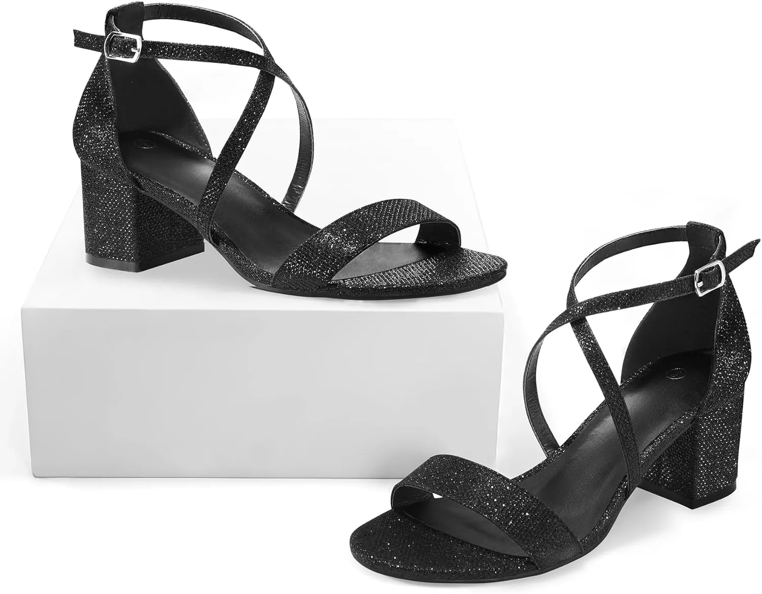 mysoft Women's 2.25 Inch Low Chunky Heels Dress Pump Open Toe Cross Ankle Strap Wedding Block Heeled Sandals