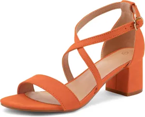 mysoft Women's 2.25 Inch Low Chunky Heels Dress Pump Open Toe Cross Ankle Strap Wedding Block Heeled Sandals