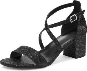 mysoft Women's 2.25 Inch Low Chunky Heels Dress Pump Open Toe Cross Ankle Strap Wedding Block Heeled Sandals