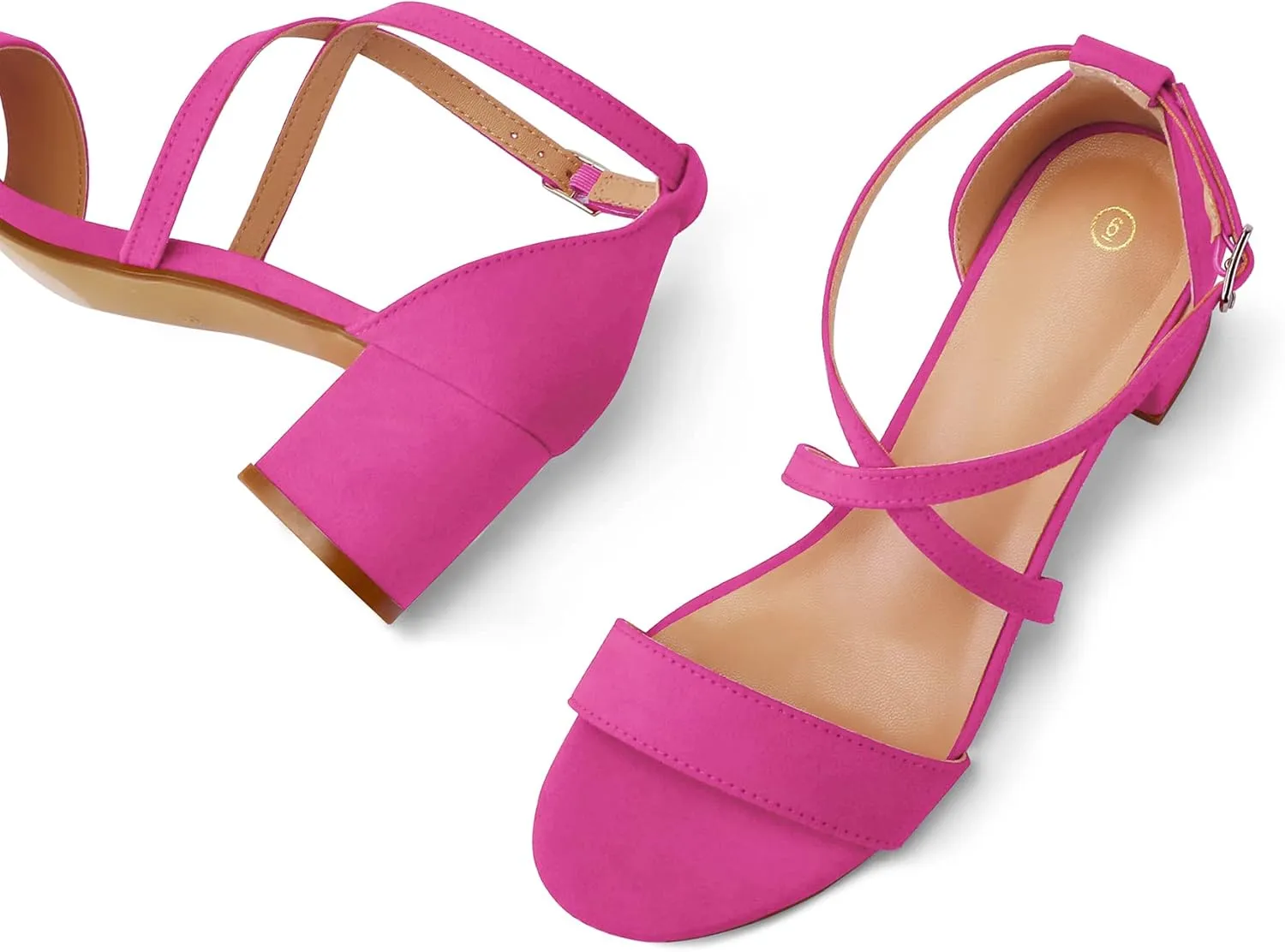 mysoft Women's 2.25 Inch Low Chunky Heels Dress Pump Open Toe Cross Ankle Strap Wedding Block Heeled Sandals