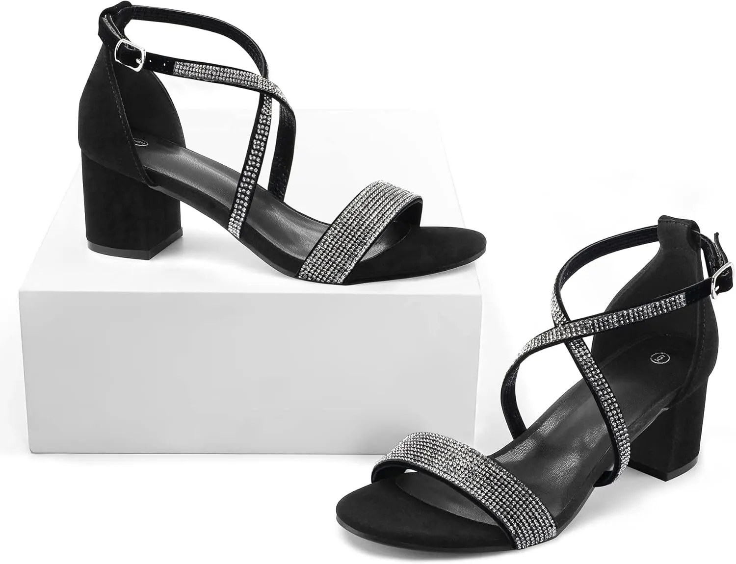 mysoft Women's 2.25 Inch Low Chunky Heels Dress Pump Open Toe Cross Ankle Strap Wedding Block Heeled Sandals