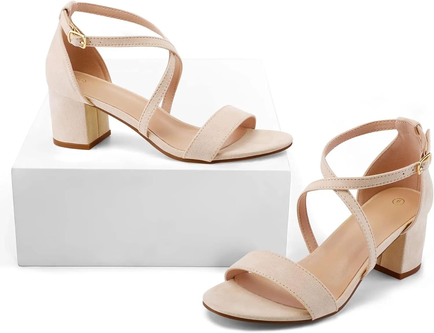 mysoft Women's 2.25 Inch Low Chunky Heels Dress Pump Open Toe Cross Ankle Strap Wedding Block Heeled Sandals