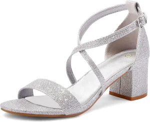 mysoft Women's 2.25 Inch Low Chunky Heels Dress Pump Open Toe Cross Ankle Strap Wedding Block Heeled Sandals