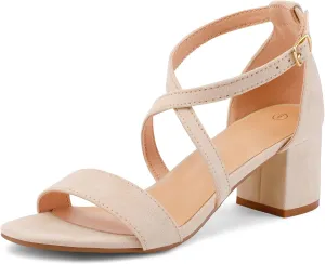mysoft Women's 2.25 Inch Low Chunky Heels Dress Pump Open Toe Cross Ankle Strap Wedding Block Heeled Sandals