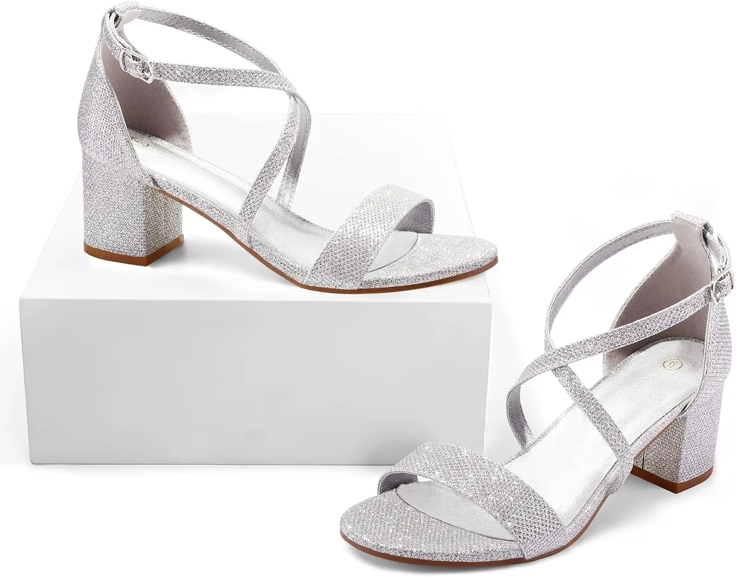 mysoft Women's 2.25 Inch Low Chunky Heels Dress Pump Open Toe Cross Ankle Strap Wedding Block Heeled Sandals