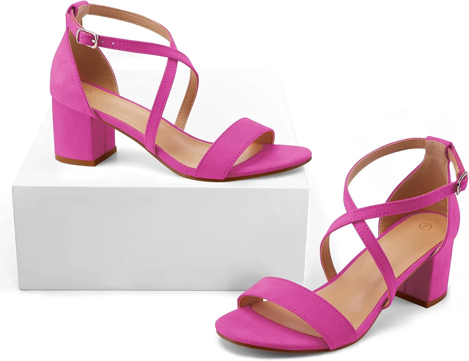 mysoft Women's 2.25 Inch Low Chunky Heels Dress Pump Open Toe Cross Ankle Strap Wedding Block Heeled Sandals