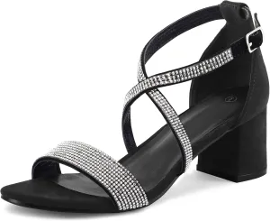 mysoft Women's 2.25 Inch Low Chunky Heels Dress Pump Open Toe Cross Ankle Strap Wedding Block Heeled Sandals