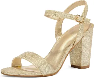 mysoft Women's Chunky Block Heels 3.3IN Open Toe Ankle Strap High Heeled Sandals Wedding Party Dress Pump Shoes
