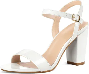 mysoft Women's Chunky Block Heels 3.3IN Open Toe Ankle Strap High Heeled Sandals Wedding Party Dress Pump Shoes