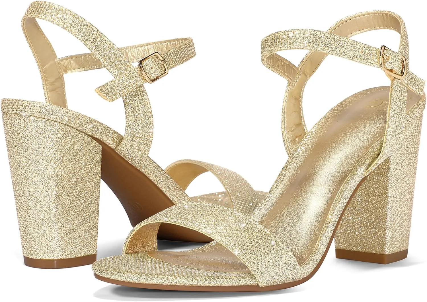 mysoft Women's Chunky Block Heels 3.3IN Open Toe Ankle Strap High Heeled Sandals Wedding Party Dress Pump Shoes