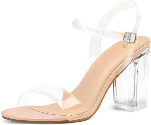 mysoft Women's Chunky Block Heels 3.3IN Open Toe Ankle Strap High Heeled Sandals Wedding Party Dress Pump Shoes
