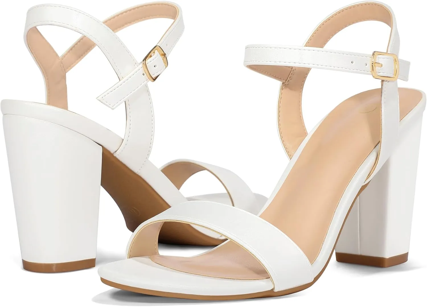 mysoft Women's Chunky Block Heels 3.3IN Open Toe Ankle Strap High Heeled Sandals Wedding Party Dress Pump Shoes