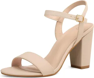 mysoft Women's Chunky Block Heels 3.3IN Open Toe Ankle Strap High Heeled Sandals Wedding Party Dress Pump Shoes
