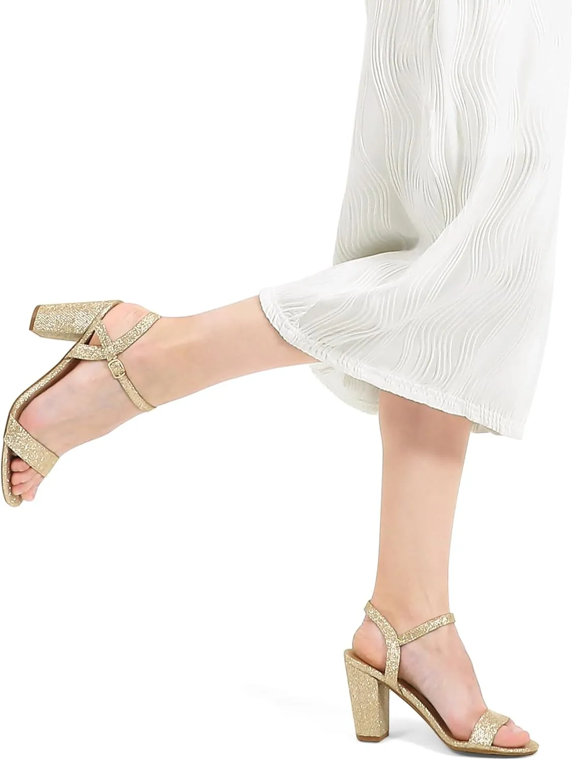 mysoft Women's Chunky Block Heels 3.3IN Open Toe Ankle Strap High Heeled Sandals Wedding Party Dress Pump Shoes