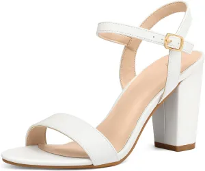 mysoft Women's Chunky Block Heels 3.3IN Open Toe Ankle Strap High Heeled Sandals Wedding Party Dress Pump Shoes