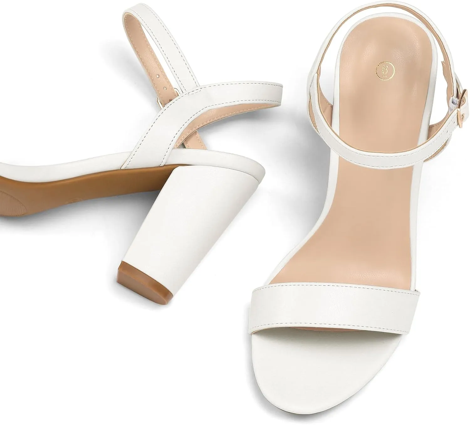 mysoft Women's Chunky Block Heels 3.3IN Open Toe Ankle Strap High Heeled Sandals Wedding Party Dress Pump Shoes