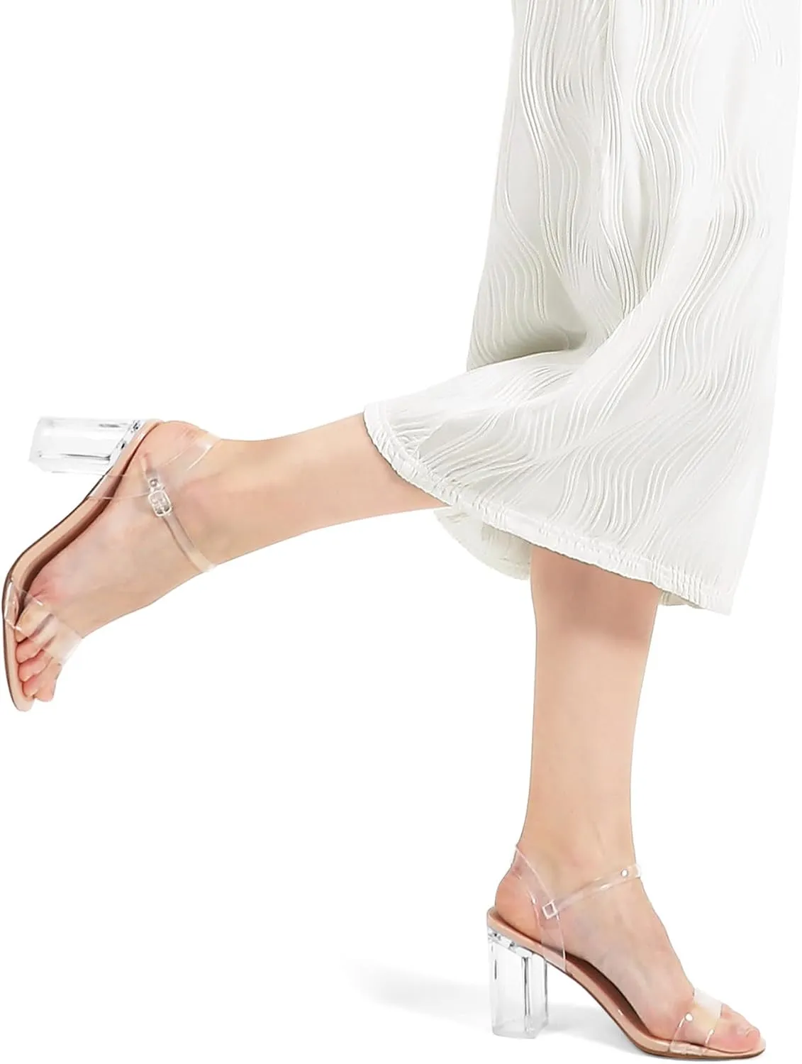 mysoft Women's Chunky Block Heels 3.3IN Open Toe Ankle Strap High Heeled Sandals Wedding Party Dress Pump Shoes